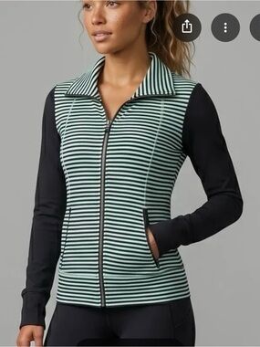 Lululemon Daily Yoga Striped Mint and Black Zip-Up Jacket - SZ 10
